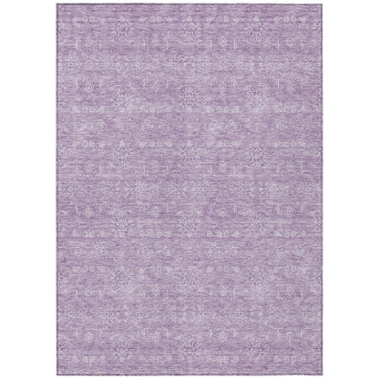 9' X 12' Lavender Lilac And Ivory Floral Washable Indoor Outdoor Area Rug