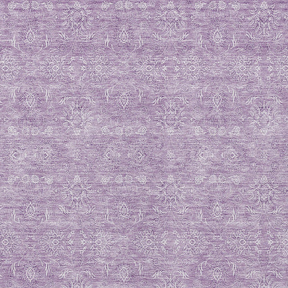 9' X 12' Lavender Lilac And Ivory Floral Washable Indoor Outdoor Area Rug