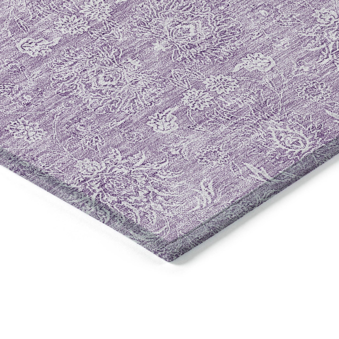 9' X 12' Lavender Lilac And Ivory Floral Washable Indoor Outdoor Area Rug