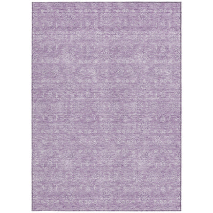 9' X 12' Lavender Lilac And Ivory Floral Washable Indoor Outdoor Area Rug