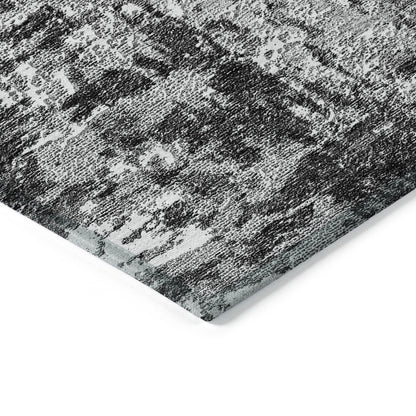 10' X 14' Gray Charcoal And Silver Abstract Washable Indoor Outdoor Area Rug