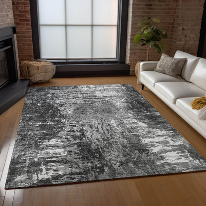 10' X 14' Gray Charcoal And Silver Abstract Washable Indoor Outdoor Area Rug