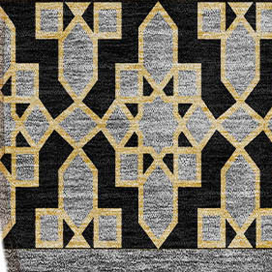 8' Charcoal Gray And Gold Round Quatrefoil Washable Indoor Outdoor Area Rug