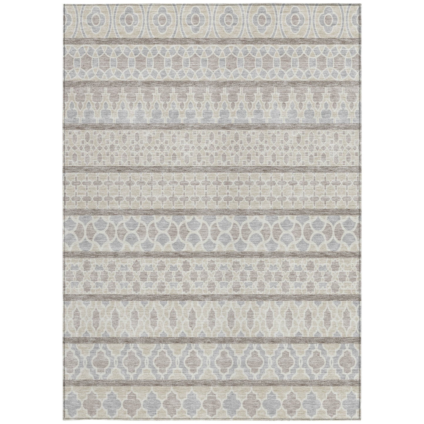 3' X 5' Ivory Beige And Taupe Quatrefoil Washable Indoor Outdoor Area Rug
