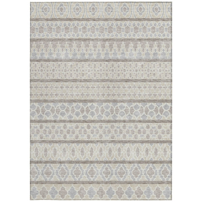 3' X 5' Ivory Beige And Taupe Quatrefoil Washable Indoor Outdoor Area Rug
