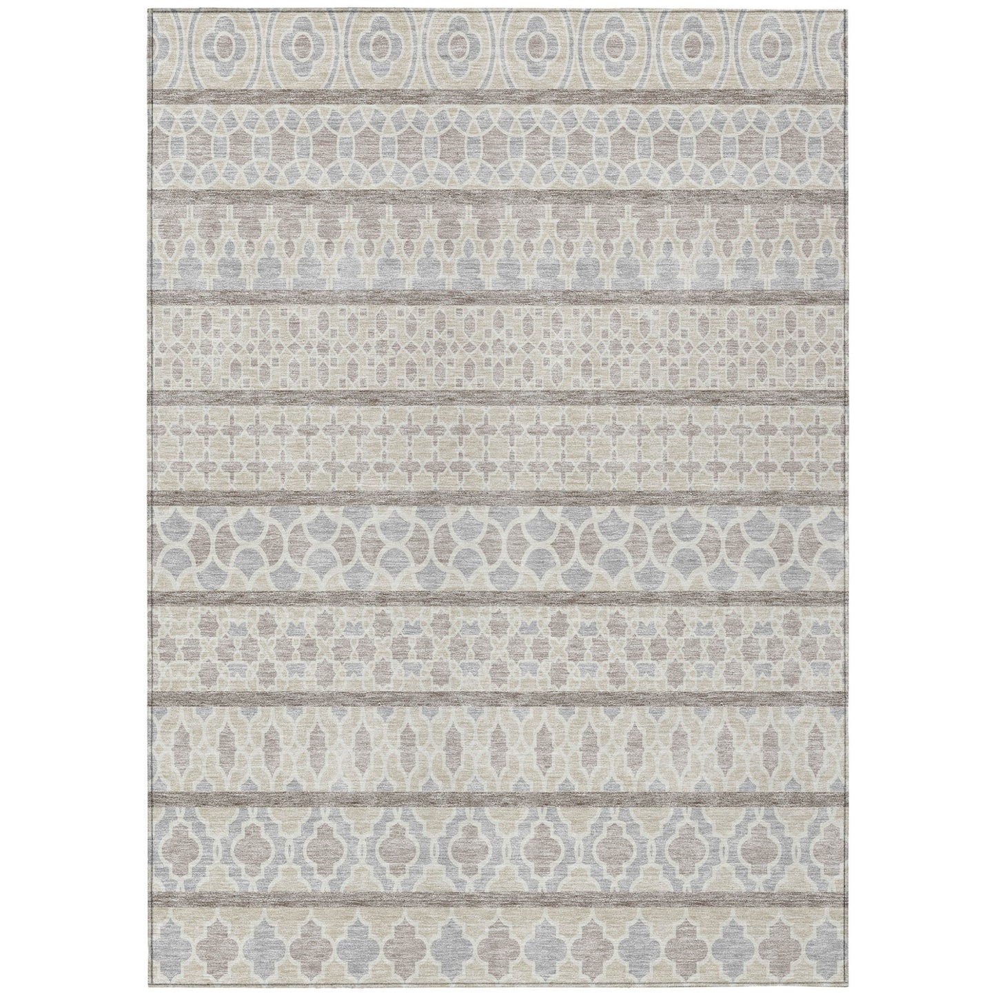 3' X 5' Ivory Beige And Taupe Quatrefoil Washable Indoor Outdoor Area Rug