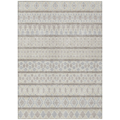 3' X 5' Ivory Beige And Taupe Quatrefoil Washable Indoor Outdoor Area Rug