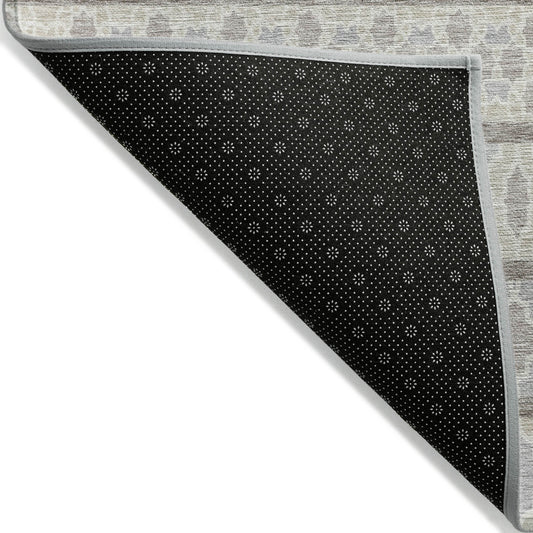 3' X 5' Ivory Beige And Taupe Quatrefoil Washable Indoor Outdoor Area Rug