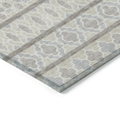 3' X 5' Ivory Beige And Taupe Quatrefoil Washable Indoor Outdoor Area Rug