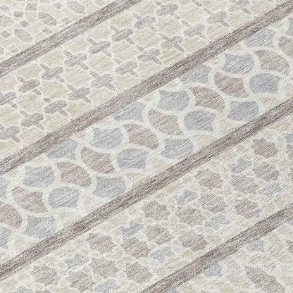 3' X 5' Ivory Beige And Taupe Quatrefoil Washable Indoor Outdoor Area Rug