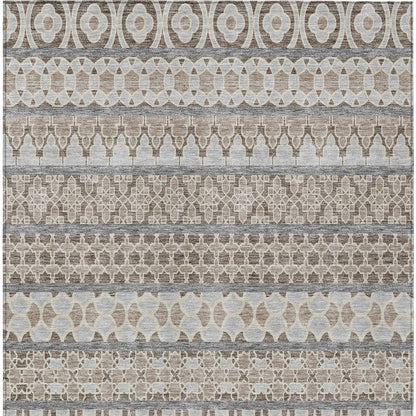 5' X 8' Taupe Beige And Gray Quatrefoil Washable Indoor Outdoor Area Rug