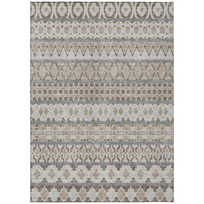 5' X 8' Taupe Beige And Gray Quatrefoil Washable Indoor Outdoor Area Rug