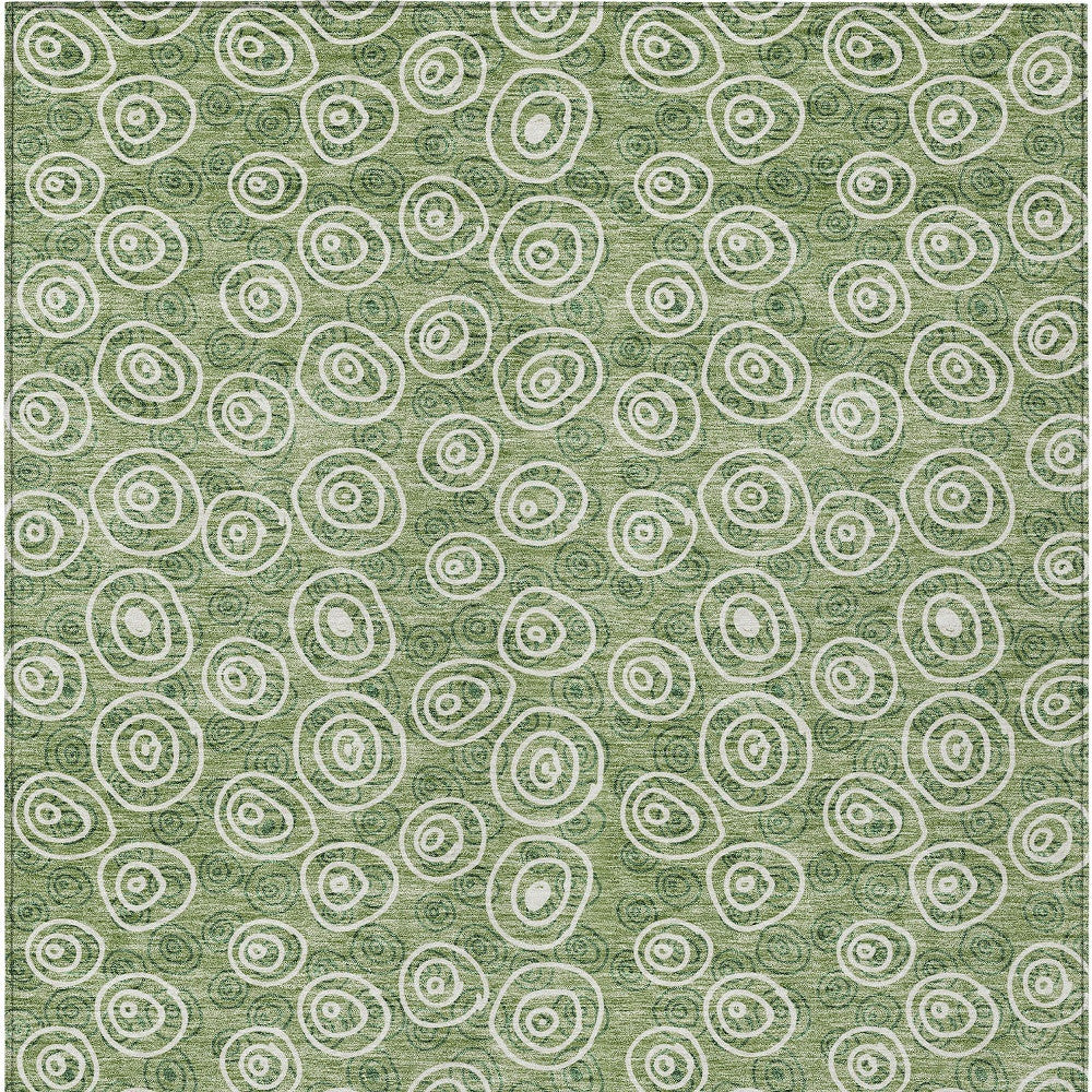 3' X 5' Green And Ivory Geometric Washable Indoor Outdoor Area Rug