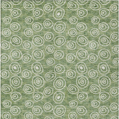 3' X 5' Green And Ivory Geometric Washable Indoor Outdoor Area Rug