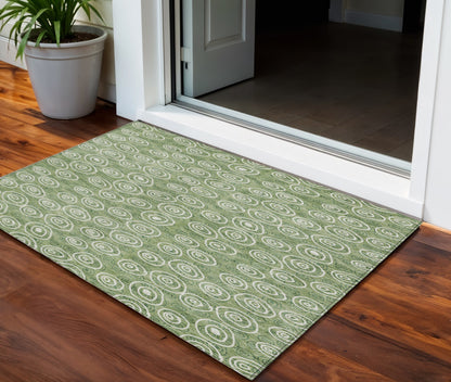 3' X 5' Green And Ivory Geometric Washable Indoor Outdoor Area Rug
