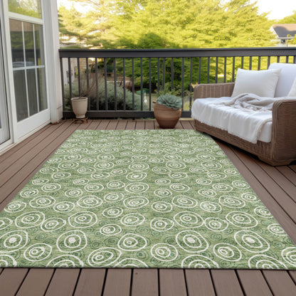 3' X 5' Green And Ivory Geometric Washable Indoor Outdoor Area Rug