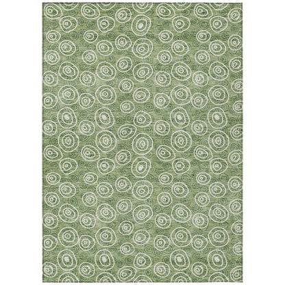 3' X 5' Green And Ivory Geometric Washable Indoor Outdoor Area Rug