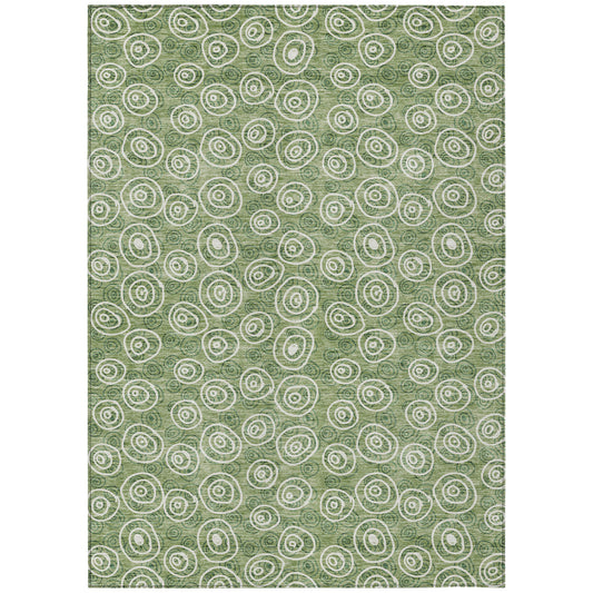 3' X 5' Green And Ivory Geometric Washable Indoor Outdoor Area Rug
