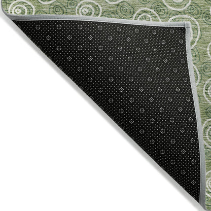3' X 5' Green And Ivory Geometric Washable Indoor Outdoor Area Rug