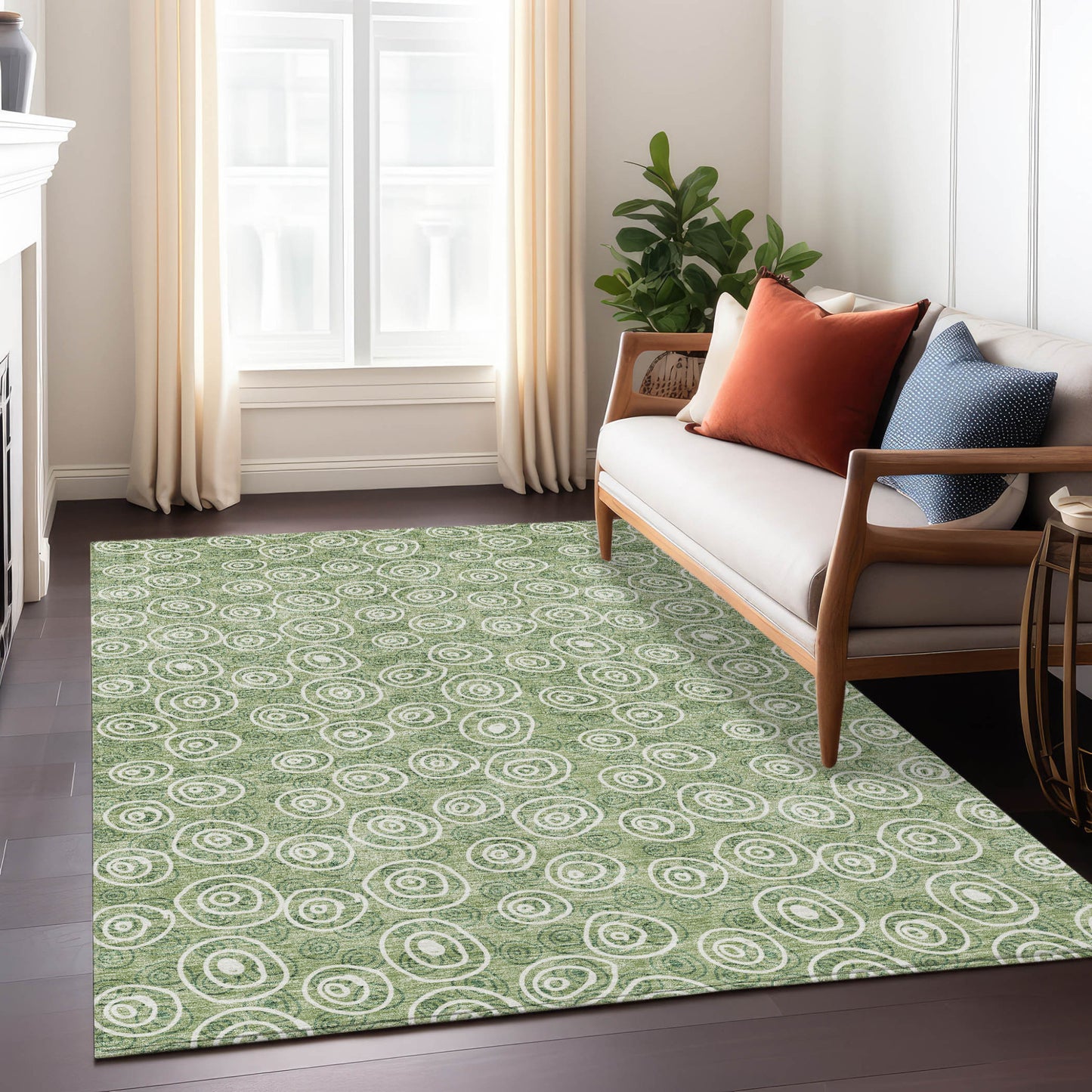 3' X 5' Green And Ivory Geometric Washable Indoor Outdoor Area Rug