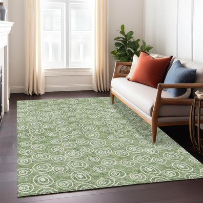 3' X 5' Green And Ivory Geometric Washable Indoor Outdoor Area Rug