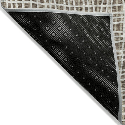 8' Brown Beige And Ivory Round Striped Washable Indoor Outdoor Area Rug