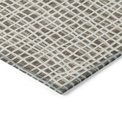 8' Brown Beige And Ivory Round Striped Washable Indoor Outdoor Area Rug