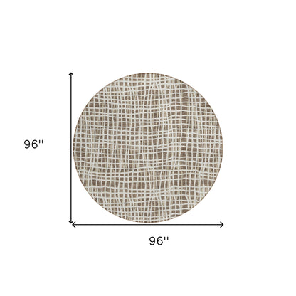 8' Brown Beige And Ivory Round Striped Washable Indoor Outdoor Area Rug
