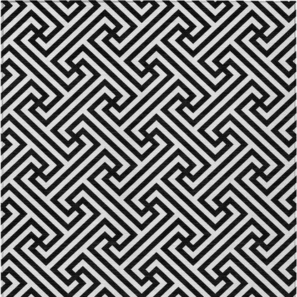 9' X 12' Black And Ivory Geometric Washable Indoor Outdoor Area Rug