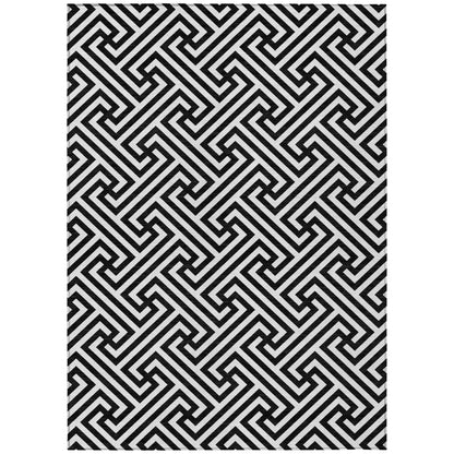9' X 12' Black And Ivory Geometric Washable Indoor Outdoor Area Rug
