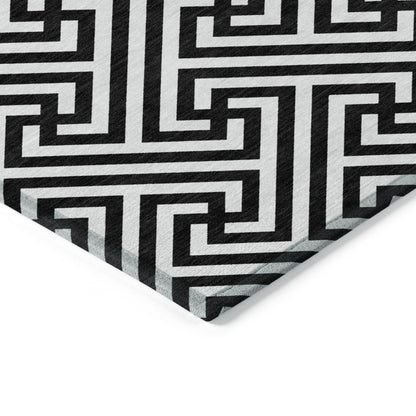 9' X 12' Black And Ivory Geometric Washable Indoor Outdoor Area Rug