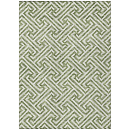 10' X 14' Green And Beige Geometric Washable Indoor Outdoor Area Rug