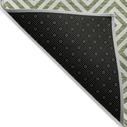 10' X 14' Green And Beige Geometric Washable Indoor Outdoor Area Rug