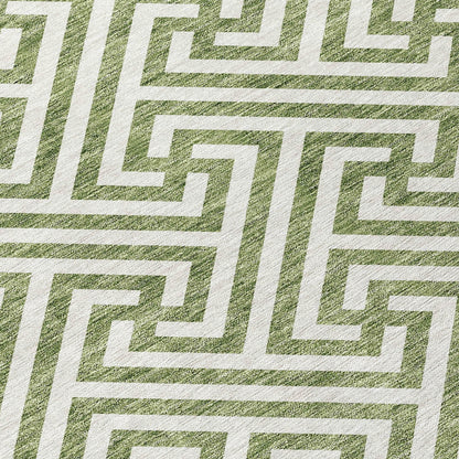 10' X 14' Green And Beige Geometric Washable Indoor Outdoor Area Rug