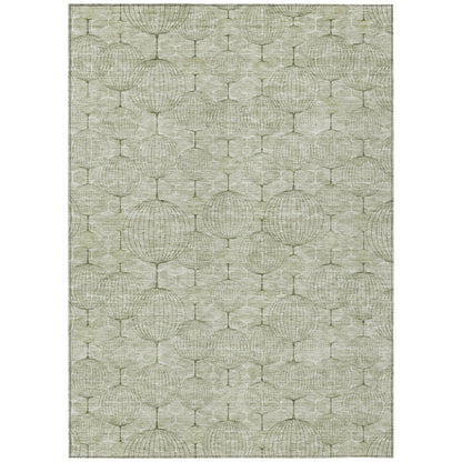 8' X 10' Artichoke Green And Ivory Geometric Washable Indoor Outdoor Area Rug
