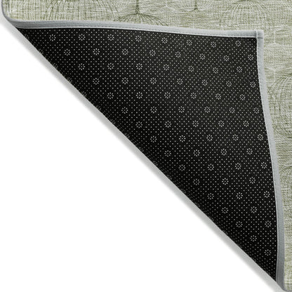 8' X 10' Artichoke Green And Ivory Geometric Washable Indoor Outdoor Area Rug