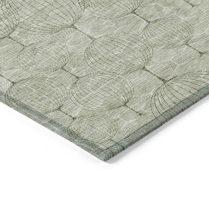 8' X 10' Artichoke Green And Ivory Geometric Washable Indoor Outdoor Area Rug