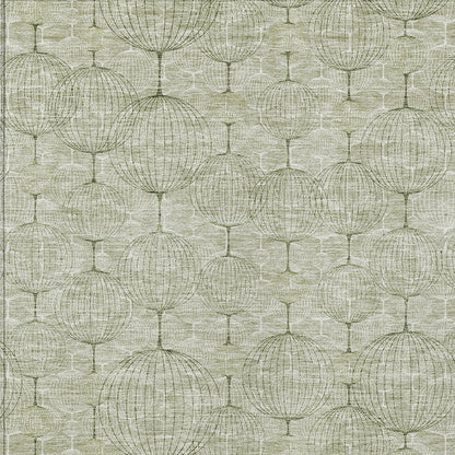 8' X 10' Artichoke Green And Ivory Geometric Washable Indoor Outdoor Area Rug