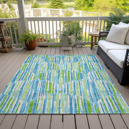9' X 12' Aqua Teal Blue And Lime Green Abstract Washable Indoor Outdoor Area Rug