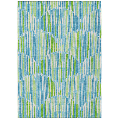9' X 12' Aqua Teal Blue And Lime Green Abstract Washable Indoor Outdoor Area Rug