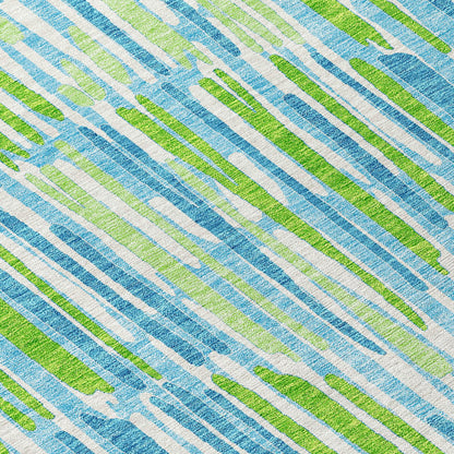 9' X 12' Aqua Teal Blue And Lime Green Abstract Washable Indoor Outdoor Area Rug