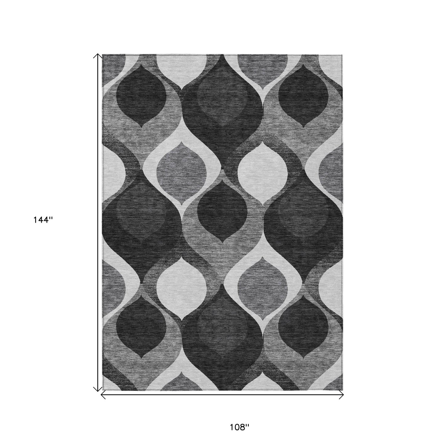 9' X 12' Black Silver And Charcoal Ogee Washable Indoor Outdoor Area Rug