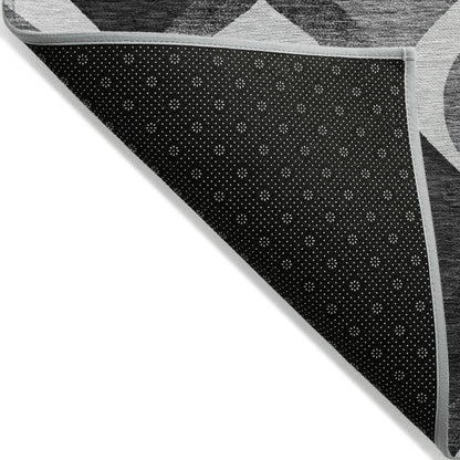 9' X 12' Black Silver And Charcoal Ogee Washable Indoor Outdoor Area Rug
