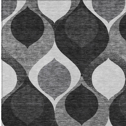 9' X 12' Black Silver And Charcoal Ogee Washable Indoor Outdoor Area Rug