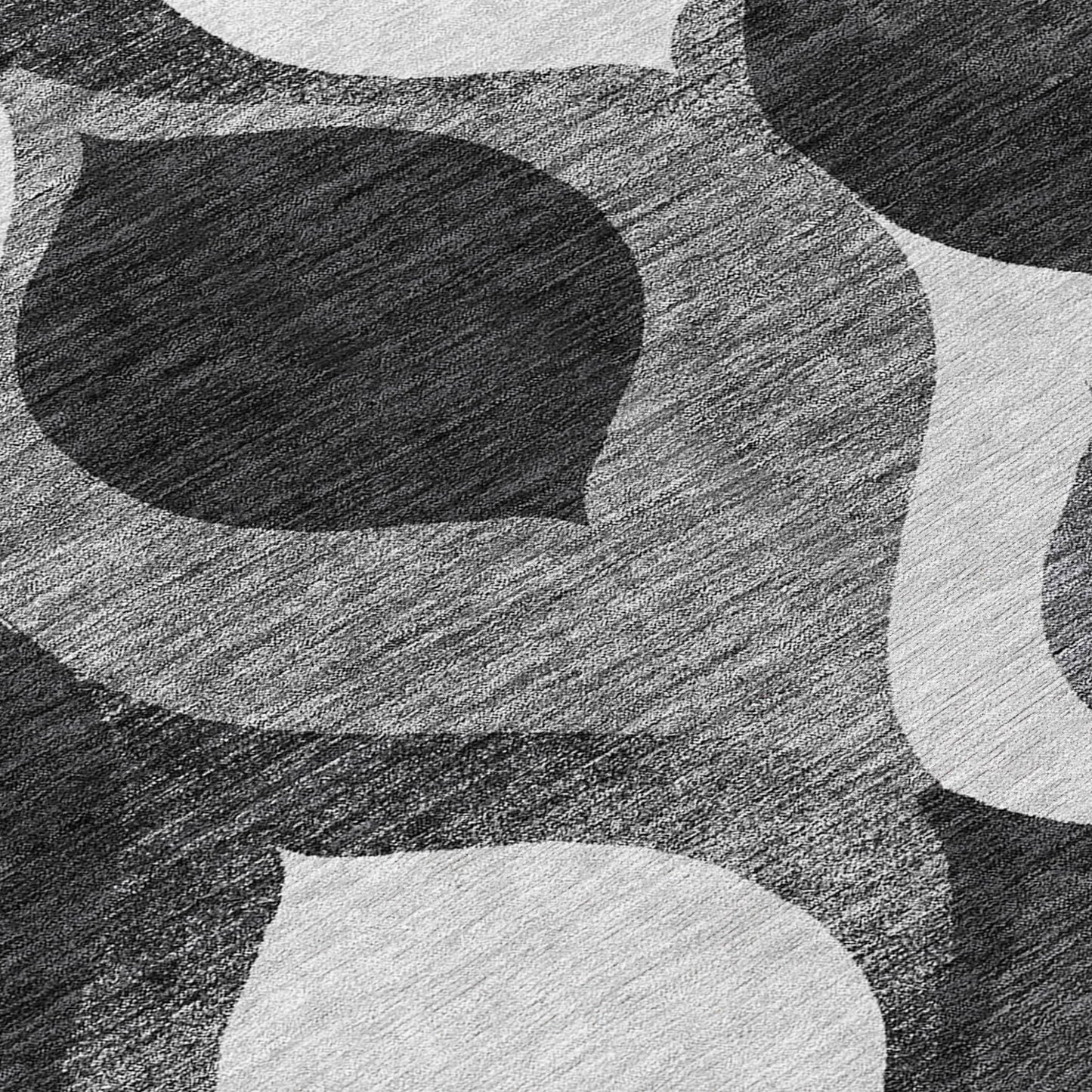 9' X 12' Black Silver And Charcoal Ogee Washable Indoor Outdoor Area Rug