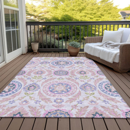 8' X 10' Blush Lavender And Purple Floral Washable Indoor Outdoor Area Rug