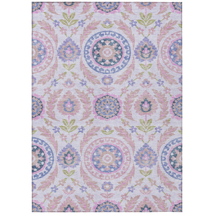 8' X 10' Blush Lavender And Purple Floral Washable Indoor Outdoor Area Rug