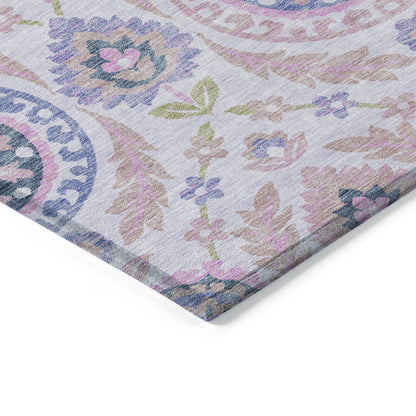 8' X 10' Blush Lavender And Purple Floral Washable Indoor Outdoor Area Rug