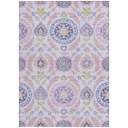 8' X 10' Blush Lavender And Purple Floral Washable Indoor Outdoor Area Rug
