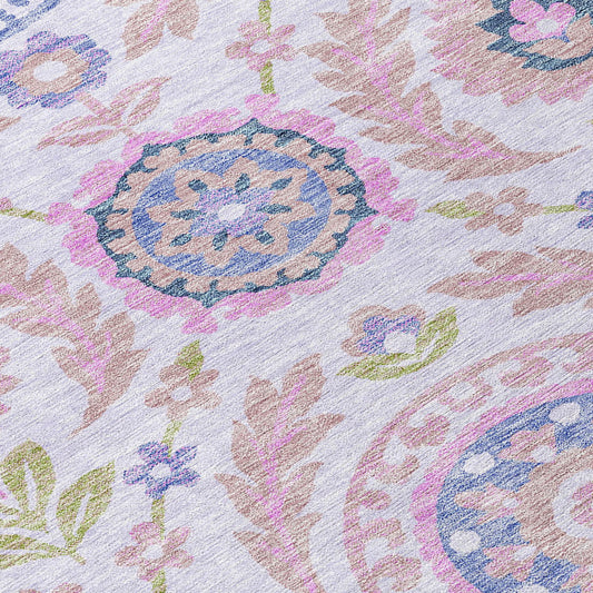 8' X 10' Blush Lavender And Purple Floral Washable Indoor Outdoor Area Rug